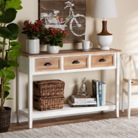 Baxton Studio JY19Y1066-WhiteOak-Console Baxton Studio Benedict Traditional Farmhouse and Rustic Two-Tone White and Oak Brown Finished Wood 3-Drawer Console Table